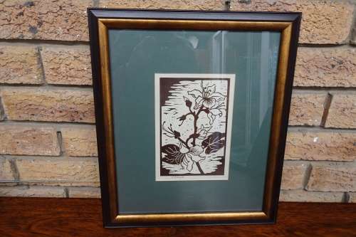 Lovely South African Gregoire Boonzaier (1909 - 2005) "Apple Blossoms" Linocut. Signed in Pencil