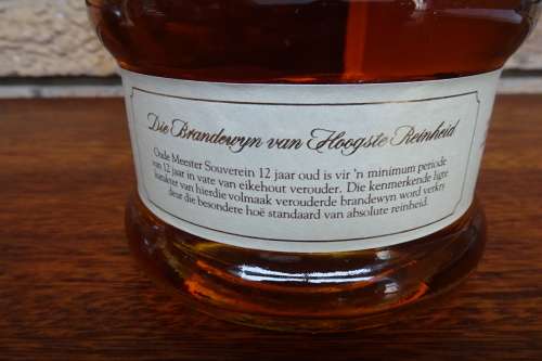 Vintage Oude Meester Souverein Matured 12 Years Brandy.  Sealed and in Window Display Box 750 mll