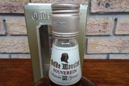 Vintage Oude Meester Souverein Matured 12 Years Brandy.  Sealed and in Window Display Box 750 mll
