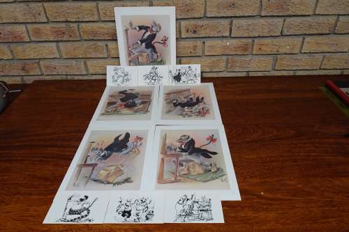 T.O. Honiball (1905 - 1990) Set of Five Handsigned Lithographs `Adoons-Hulle`. Includes 6 Postcards