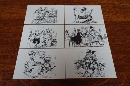 T.O. Honiball (1905 - 1990) Set of Five Handsigned Lithographs `Adoons-Hulle`. Includes 6 Postcards