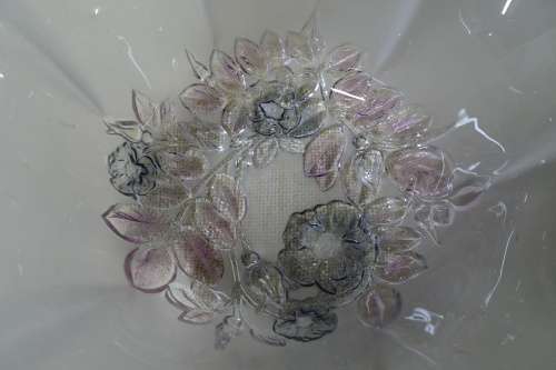 Stunning White Frosted Glass Floral Ruffled Large Bowl with Embossed Flowers