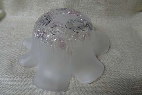 Stunning White Frosted Glass Floral Ruffled Large Bowl with Embossed Flowers