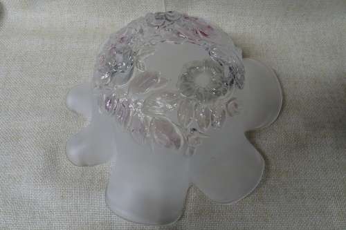Stunning White Frosted Glass Floral Ruffled Large Bowl with Embossed Flowers
