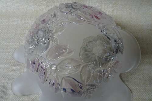 Stunning White Frosted Glass Floral Ruffled Large Bowl with Embossed Flowers