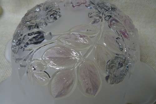 Stunning White Frosted Glass Floral Ruffled Large Bowl with Embossed Flowers