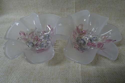 Stunning White Frosted Glass Floral Ruffled Double Dish Bowl With Floral Pattern