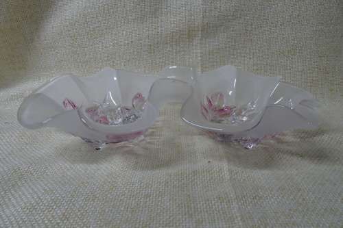 Stunning White Frosted Glass Floral Ruffled Double Dish Bowl With Floral Pattern
