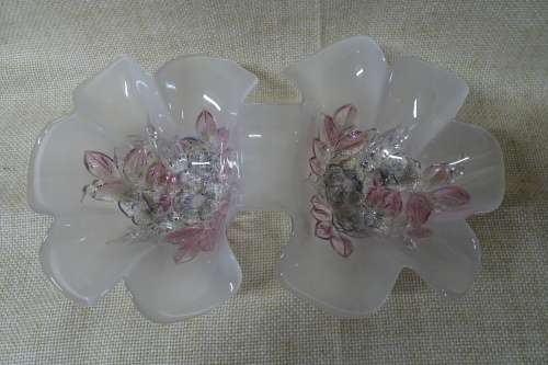 Stunning White Frosted Glass Floral Ruffled Double Dish Bowl With Floral Pattern
