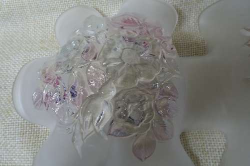 Stunning White Frosted Glass Floral Ruffled Double Dish Bowl With Floral Pattern