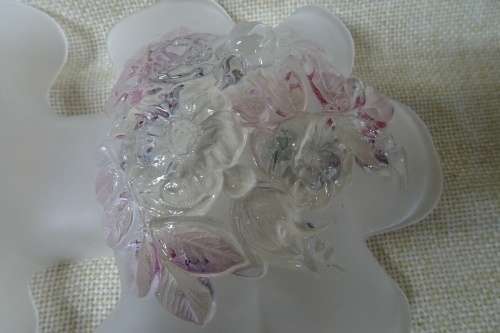 Stunning White Frosted Glass Floral Ruffled Double Dish Bowl With Floral Pattern