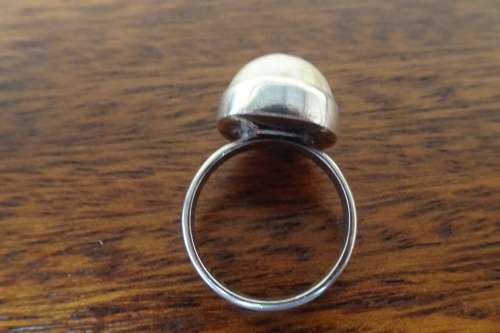 Elegant Classic Sterling Silver (925) White Mabe Pearl Dome Ring 5.9 g Diameter 17 mm Height 30 mm