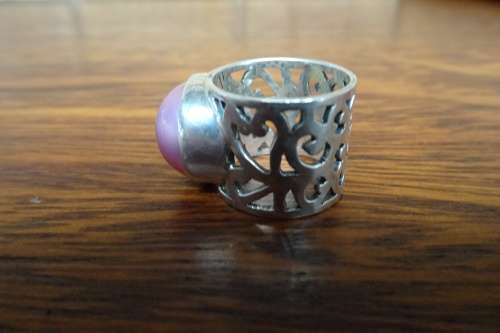 Awesome Wide Floral Band Sterling Silver Dome Ring With Pink Mabe Pearl 8.0 g Diameter 12 mm