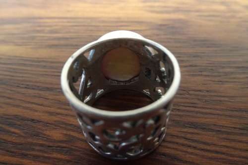 Awesome Wide Floral Band Sterling Silver Dome Ring With Pink Mabe Pearl 8.0 g Diameter 12 mm