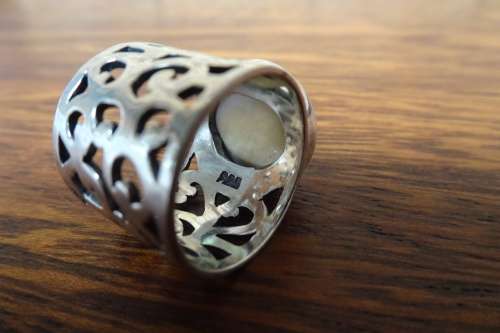 Awesome Wide Floral Band Sterling Silver Dome Ring With Pink Mabe Pearl 8.0 g Diameter 12 mm