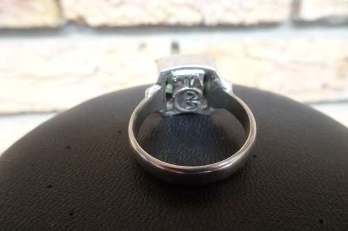 Chunky Sterling Silver Men's Ring With Square Green Stone 10.8 g Diameter 20 mm Height 30 mm
