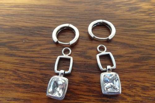 Unusual Pair of Sterling Silver Drop Earrings With Detachable Hoops 8.9 g Length 38 mm