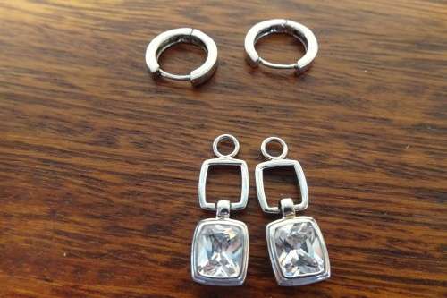 Unusual Pair of Sterling Silver Drop Earrings With Detachable Hoops 8.9 g Length 38 mm