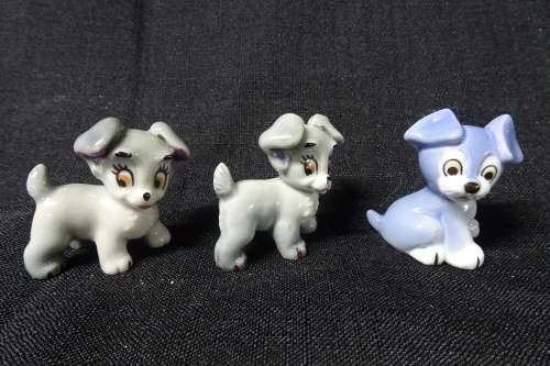 Three Vintage Wade 'Whimsies' Porcelain Dog Figurines in Good Condition