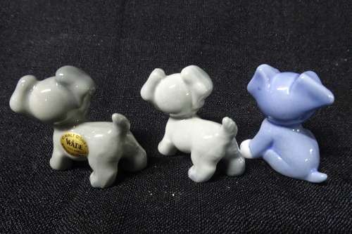 Three Vintage Wade 'Whimsies' Porcelain Dog Figurines in Good Condition