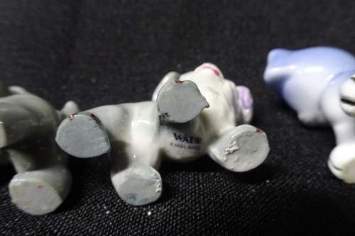 Three Vintage Wade 'Whimsies' Porcelain Dog Figurines in Good Condition