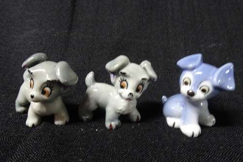 Three Vintage Wade 'Whimsies' Porcelain Dog Figurines in Good Condition