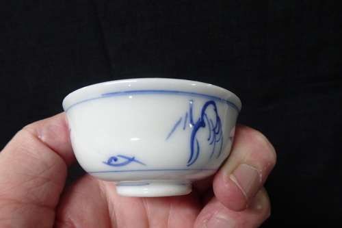 Beautiful Handpainted Japanese Pottery Set Small Jar With Lid, Five Small Bowls and One Small Saucer