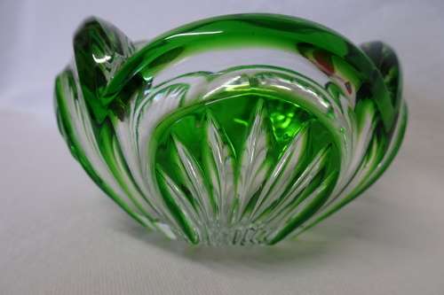 Awesome Small Clear/Green Cut Glass Bowl in Excellent Condition