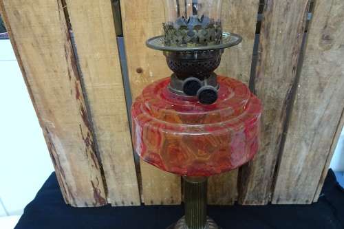 Gorgeous Tall Lambworks Cranberry Red Mantle Oil Lamp. COURIER ONLY