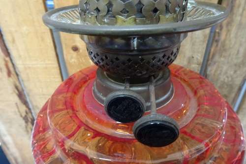 Gorgeous Tall Lambworks Cranberry Red Mantle Oil Lamp. COURIER ONLY