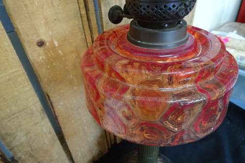 Gorgeous Tall Lambworks Cranberry Red Mantle Oil Lamp. COURIER ONLY