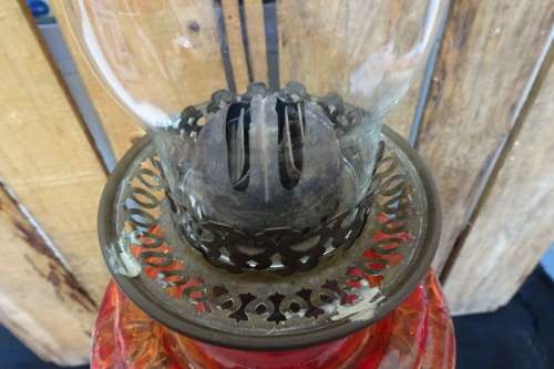 Gorgeous Tall Lambworks Cranberry Red Mantle Oil Lamp. COURIER ONLY