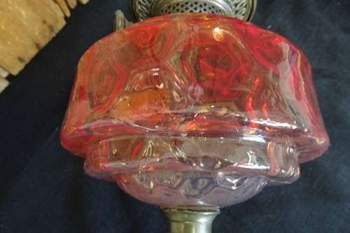 Gorgeous Tall Lambworks Cranberry Red Mantle Oil Lamp. COURIER ONLY