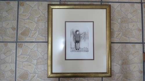 Exquisite South African Artist Anine Barnard 1992 Black and White Etching `Gone Fishing`. Signed.