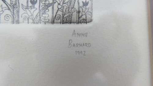 Exquisite South African Artist Anine Barnard 1992 Black and White Etching `Gone Fishing`. Signed.