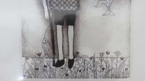 Exquisite South African Artist Anine Barnard 1992 Black and White Etching `Gone Fishing`. Signed.