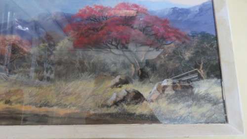 Original Oil on Board Framed Landscape Painting by Rhodesian Artist Joan Evans (1905-1986). Signed
