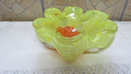 Stunning Vintage Murano Yellow/Orange Sommerso Style (Layered Glass) Heavy Round Ashtray 16 x 16cm