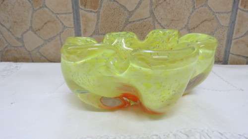 Stunning Vintage Murano Yellow/Orange Sommerso Style (Layered Glass) Heavy Round Ashtray 16 x 16cm