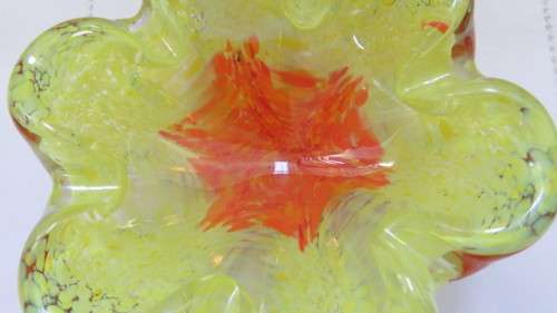 Stunning Vintage Murano Yellow/Orange Sommerso Style (Layered Glass) Heavy Round Ashtray 16 x 16cm