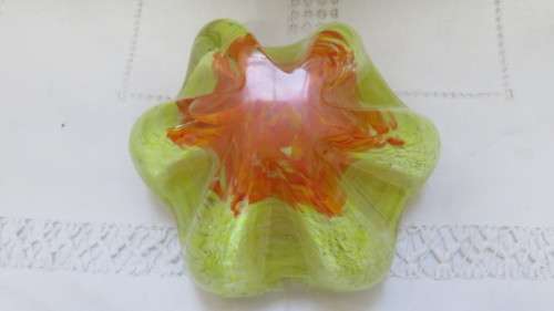 Stunning Vintage Murano Yellow/Orange Sommerso Style (Layered Glass) Heavy Round Ashtray 16 x 16cm