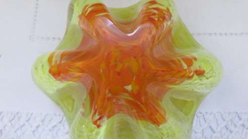 Stunning Vintage Murano Yellow/Orange Sommerso Style (Layered Glass) Heavy Round Ashtray 16 x 16cm