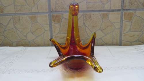 Lovely Vintage Murano-Like Amber/Red Glass Centrepiece  28 x 14,5 cm