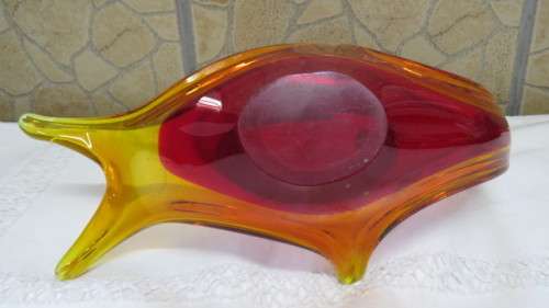 Lovely Vintage Murano-Like Amber/Red Glass Centrepiece  28 x 14,5 cm