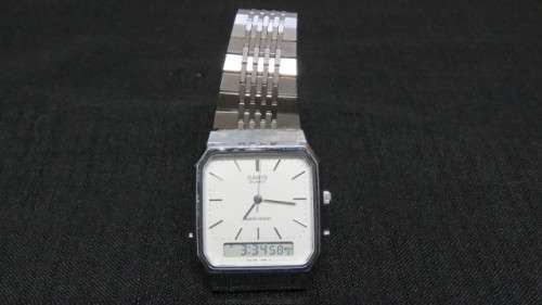Awesome Casio Three Hand Analogue Digital Men`s Watch Stainless Steel Strap Working Order SOLD AS IS