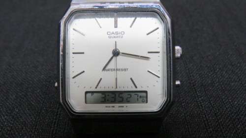 Awesome Casio Three Hand Analogue Digital Men`s Watch Stainless Steel Strap Working Order SOLD AS IS