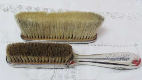 Beautiful Antique Silverbacked Clothes Brush/ Hair Brush Enamel Decoration. Details in Description