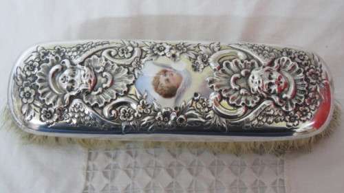 Beautiful Antique Silverbacked Clothes Brush/ Hair Brush Enamel Decoration. Details in Description