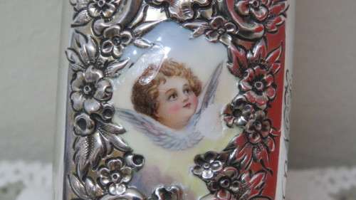 Beautiful Antique Silverbacked Clothes Brush/ Hair Brush Enamel Decoration. Details in Description