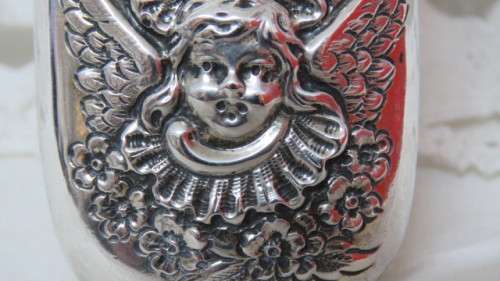 Beautiful Antique Silverbacked Clothes Brush/ Hair Brush Enamel Decoration. Details in Description